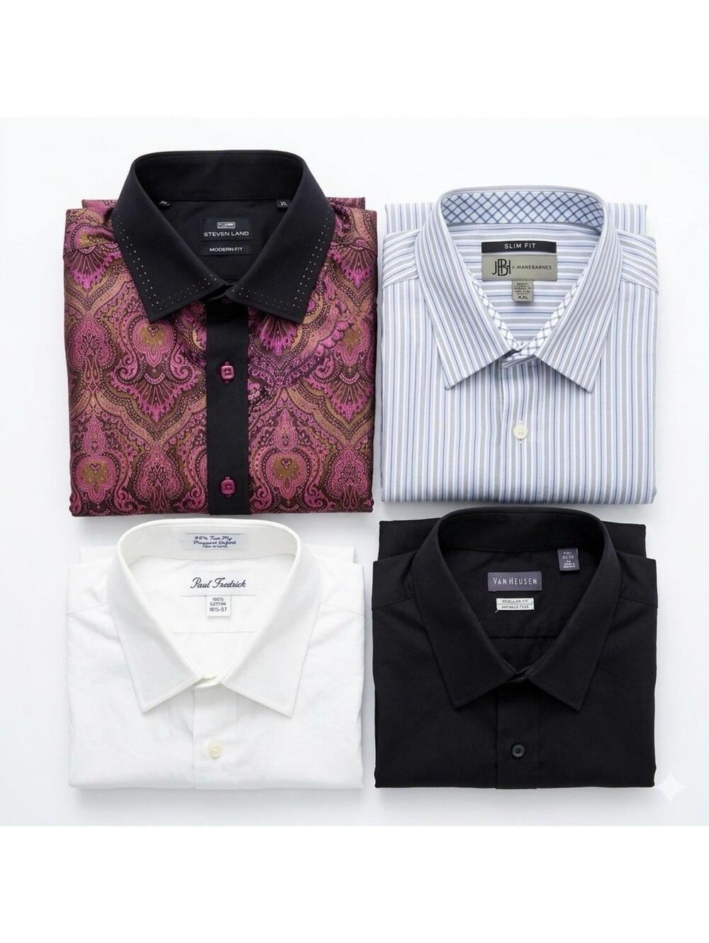 Lot of 4 Men's Dress Shirts XL XXL Steven Land JBH Paul Fredrick Van Heusen